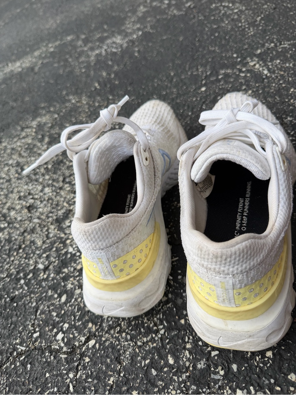 Nike White Running Sneakers with Light Blue Swoosh and Yellow Accents - Picture 2 of 5